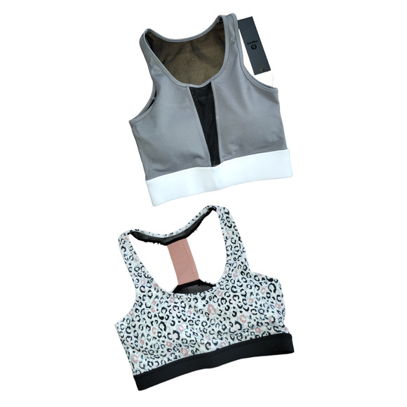 Mono B Other - Mono B Sports Bra 2 Pack Gray Cheetah Racerback Scoopneck Sports Bra Women Sz S